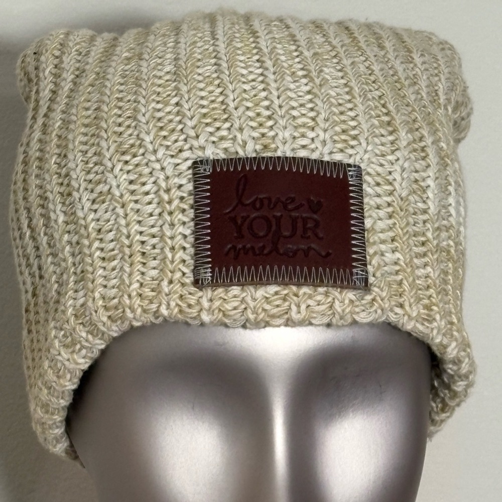 Love Your Melon Tan Knit Beanie Uncuffed Hat Slouchy Slouch MADE IN USA